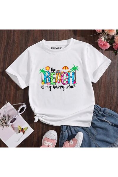 playwear The Beach Printed 100% Cotton Crew Neck Παιδικό unisex μπλουζάκι 5 6...