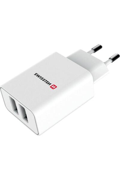 SWISSTEN Adaptor de alimentare/Adaptor AC 10W, cu 2 porturi, USB-A, cablu Lig...