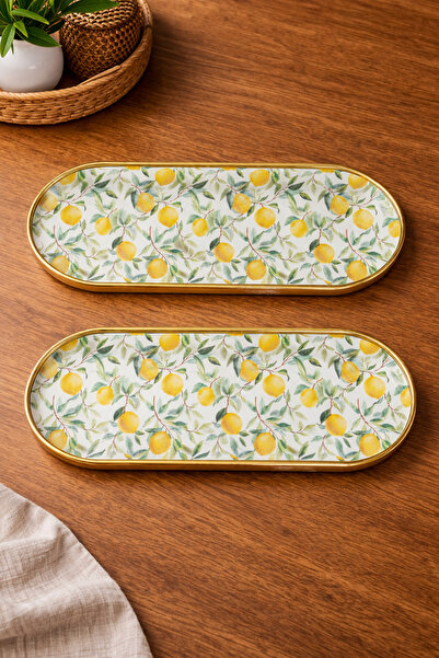 syolife 2’li Limon Desenli Kahve Sunum Tepsisi 30x12 cm | Şık Servis Tabağı |...