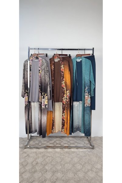 Generic 3 Piece Abaya Set Open Front with Inner and Pants – Floral Elegant Modest Outfit