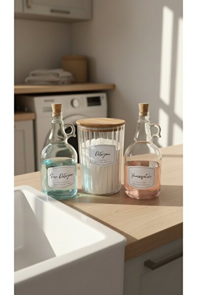 zezedesing Οβάλ βάζο απορρυπαντικού με ξύλινο καπάκι + γυάλινο μαλακτικό υγρό...