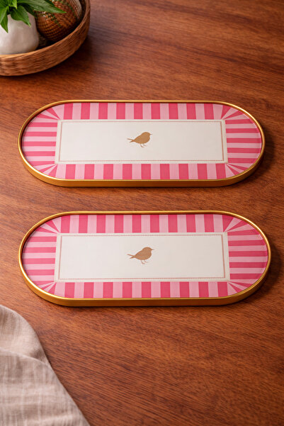 syolife 2’li Kuş Desenli Kahve Sunum Tepsisi 30x12 cm | Şık Servis Tabağı | T...