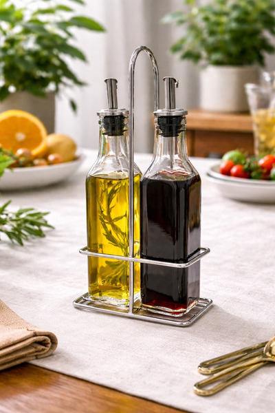 silvia home decor 2'li Metal Standlı Cam Zeytinyağı Sıvıyağ Şişesi Yağdanlık ...