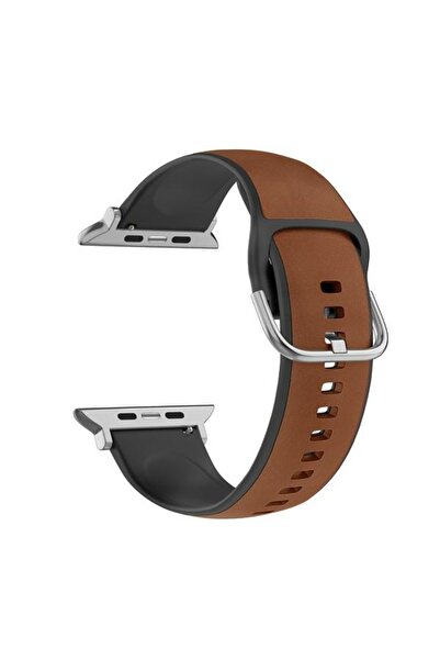 Beline Curea Apple Watch din silicon și piele 42/44/45/49mm maro-negru / maro...