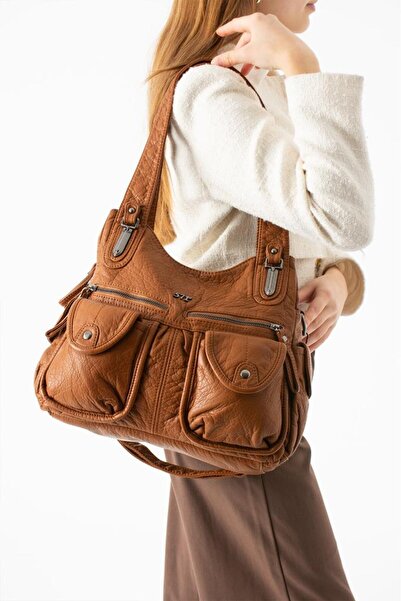 Baginn Y.S.Deri Γυναικεία Τσάντα Ώμου Vegan Δερμάτινη Τσάντα Χιαστί με Πολλές...