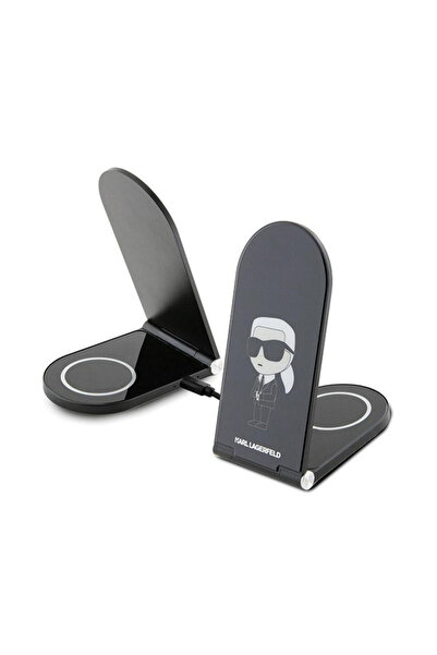 Karl Lagerfeld Încărcător inductiv 2-în-1 KLDCRFALKINK 15W Ikonik MagSafe negru