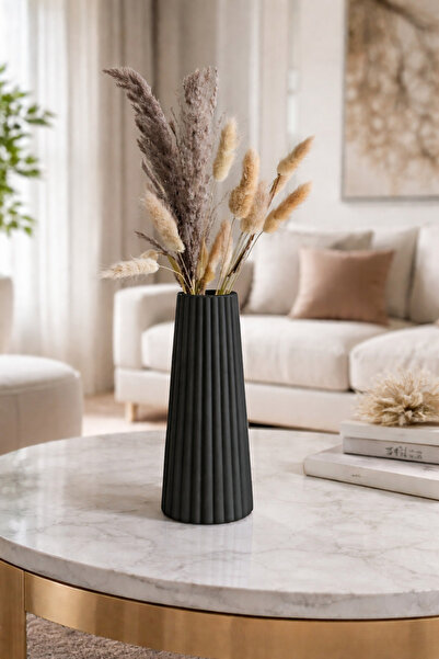 Zigzag Home Διακοσμητικό ειδώλιο βάζου λουλουδιών με ραβδώσεις σε στυλ Μποέμ,...