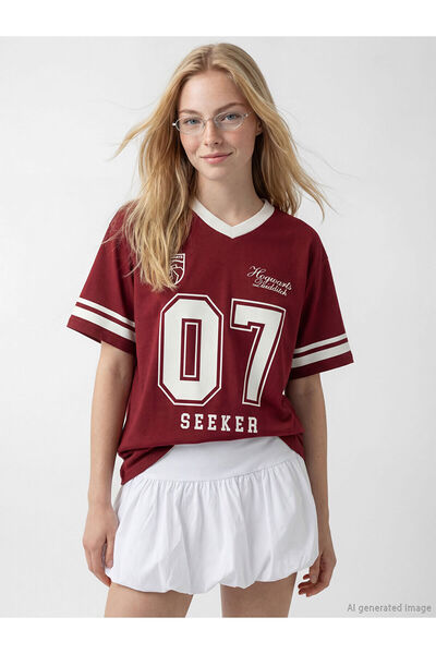 LC Waikiki NEVAVM Ανδρικό μπλουζάκι XSIDE με στάμπα Harry Potter σε μπορντό χ...