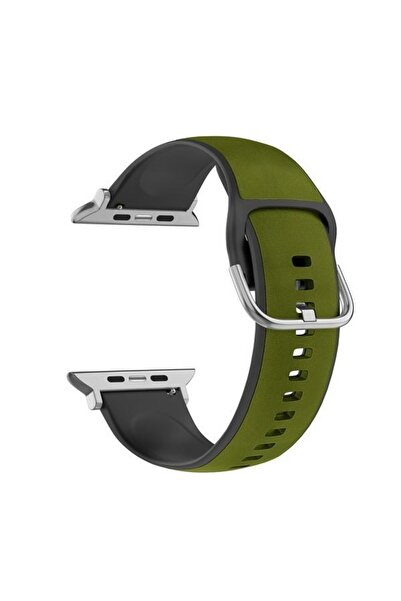 Beline Curea Apple Watch din silicon și piele 38/40/41mm verde-negru/verde-ne...