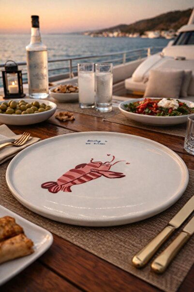 Mer Atelier El Yapımı Istakoz Desenli Servis Tabağı