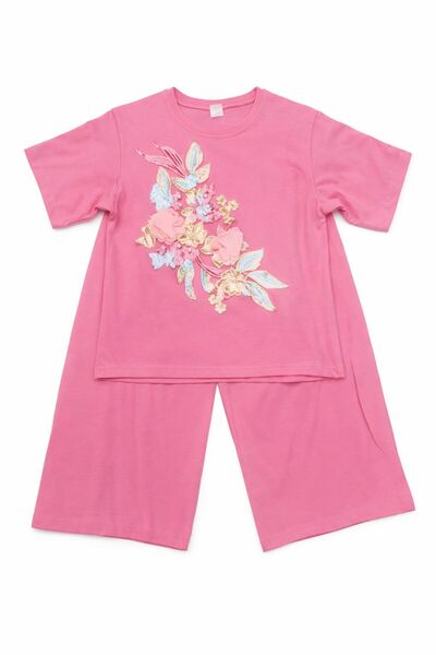wees mod Printed Girls' Summer T-Shirt and Pants Set