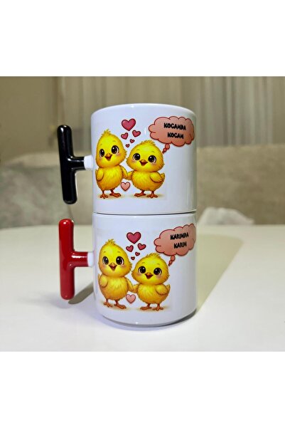 Ayab Seramoni Baskı Kocamda Kocam Karımda Karım Yazılı 2 li T Kulp Fincan Kup...