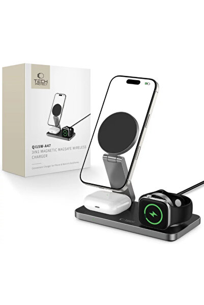 Tech-Protect 3in1 Magnetic Magsafe Wireless Charger 15W Black (W-A47)