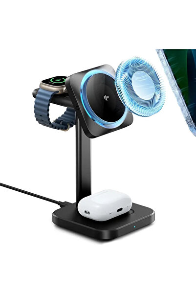 ESR Qi2 MagSafe 3-in-1 CryoΒoost Wireless Charging Station Black