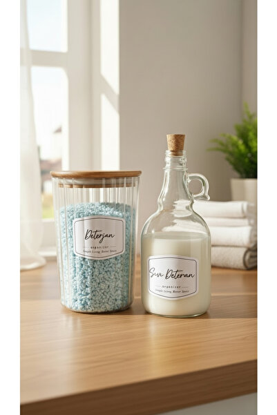 zezedesing Οβάλ βάζο απορρυπαντικού με ξύλινο καπάκι (2,3 λίτρα) + Γυάλινο μπ...