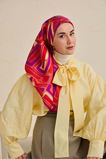 Silk Home Eșarfă din mătase twill, model atlas boem, culoare somon, 90x90