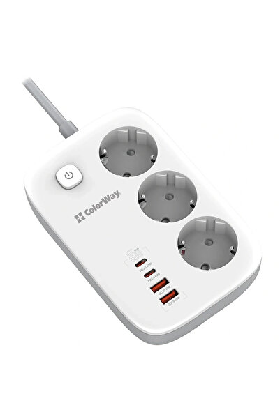 ColorWay Fast Charge 65W MultiSocket 220V 13A GaN3 Pro 2m White