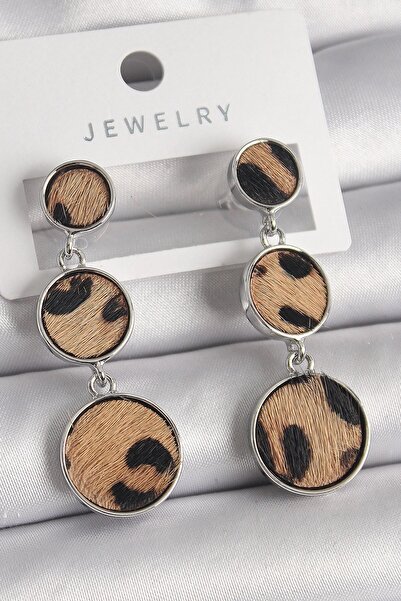 TakÇalıştır Brass Silver Color 3-Piece Circle Plate Leopard Pattern Women's E...