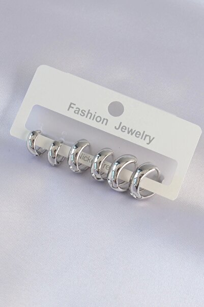 TakÇalıştır Brass Silver Color Oval Curved Earring Set