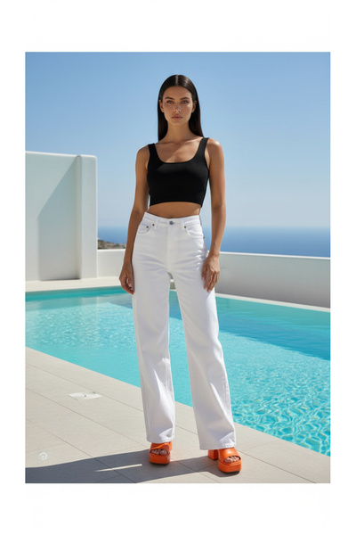 geenz manifacture Дънки палацо от 90-те, бели, с ликра, със супер висока тали...