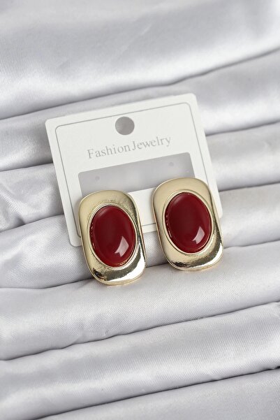 TakÇalıştır Burgundy Color Square Model Vintage Women's Earrings