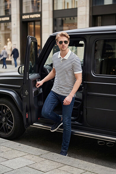 Buratti Βαμβακερό ριγέ κοντομάνικο μπλουζάκι πόλο με κουμπιά Ανδρικό μπλουζάκ...