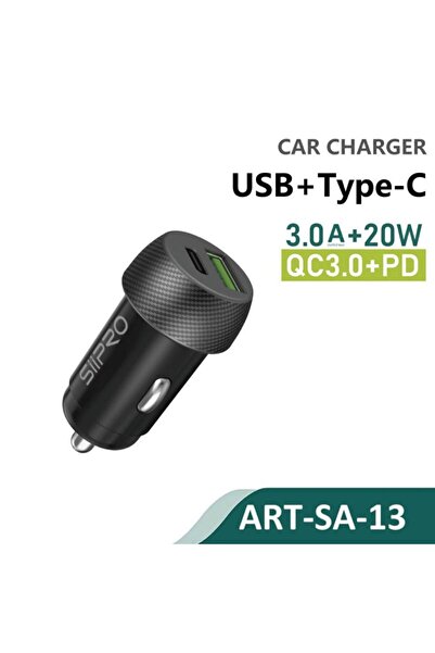 SiPro Siipro Car Charger 1x USB QC 1x USB Type-C 20W Black (SA-13)