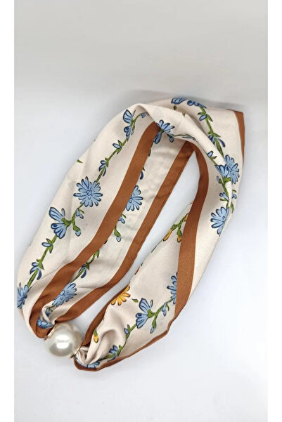 ndjewelry Blue Floral Patterned Pearl Scarf Necklace (44 cm)