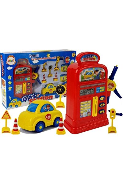 LeanToys Set benzinărie, mașinuță de jucărie, indicatoare rutiere, lumini și ...