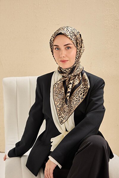 Silk Home Tivil Silk Scarf Ist 11506- 02 Yellow-Black Leopard Pattern