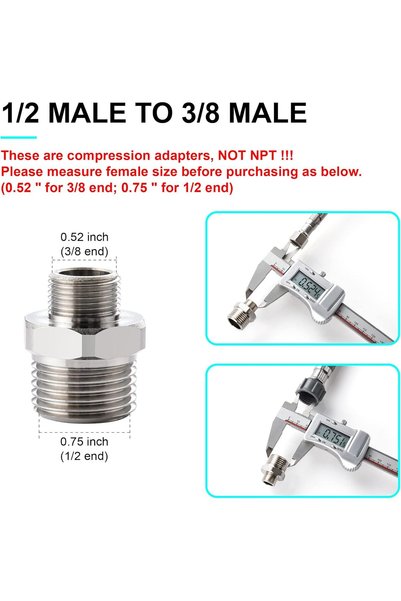 Generic [2PCS] Nipple Reducer Faucet Adapter 1/2 to 3/8 inch stainless steel for Pipe connector High Quality