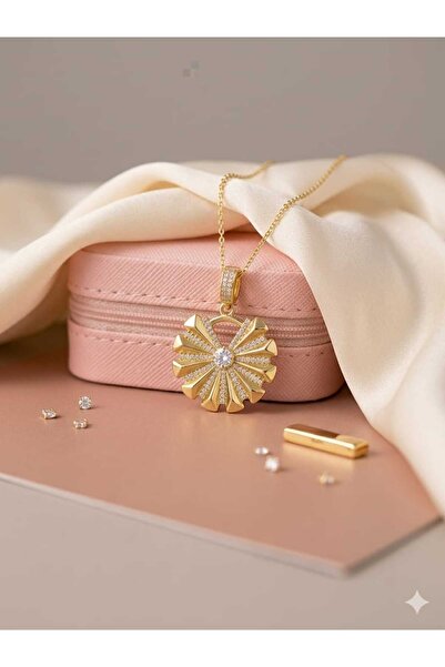 RİVER ACCESSORİES Taşlı Gold Yuvarlak Kolye Ucu