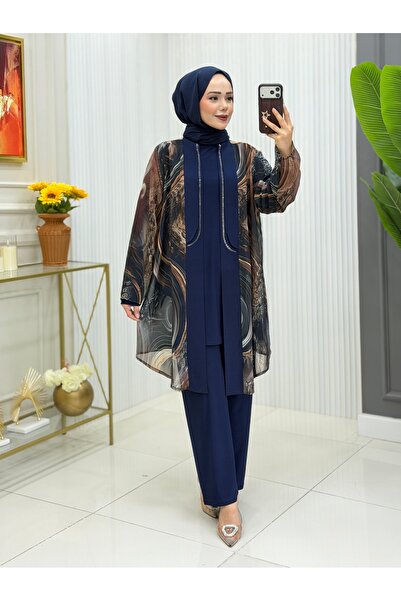 Modam Bella Large Size Oval Stone Detailed Three-Piece Set