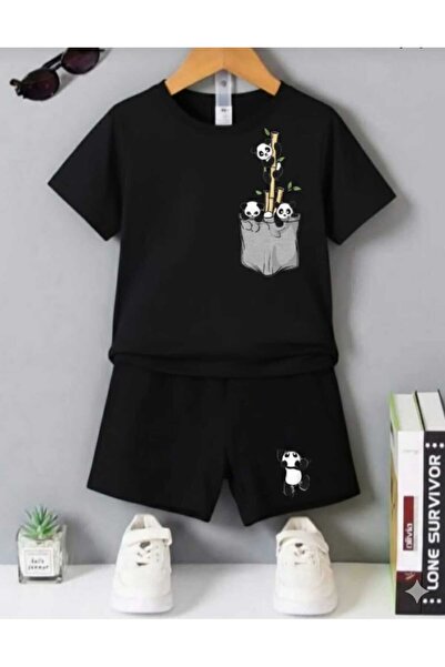 Nice Clothes Summer Children's T-Shirt Shorts Unisex (Panda Print on Pocket)