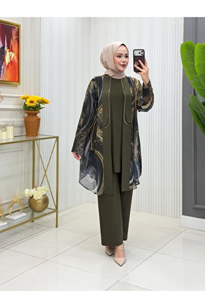 Modam Bella Large Size Oval Stone Detailed Three-Piece Set