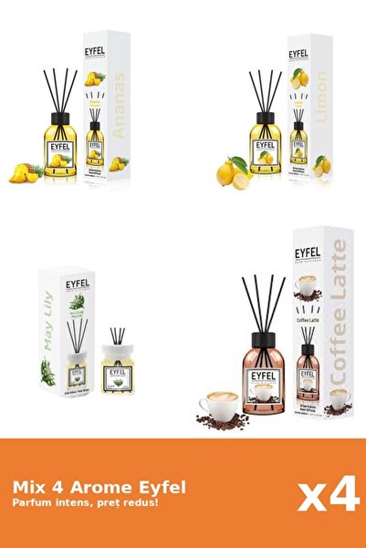 Eyfel Set 4 Mix Eyfel: 1x Ananas, 1x Cafea, 1x Lacramioare, 1x Lamaie