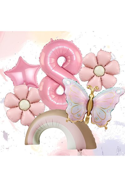 ÇITIPITISTORE Butterfly Rainbow Daisy Pink Number Birthday Celebration Balloons