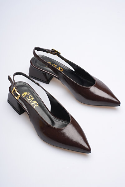 VİP SMR MODA Καφέ τσαλακωμένο λουστρίνι με τακούνι 3 εκ.