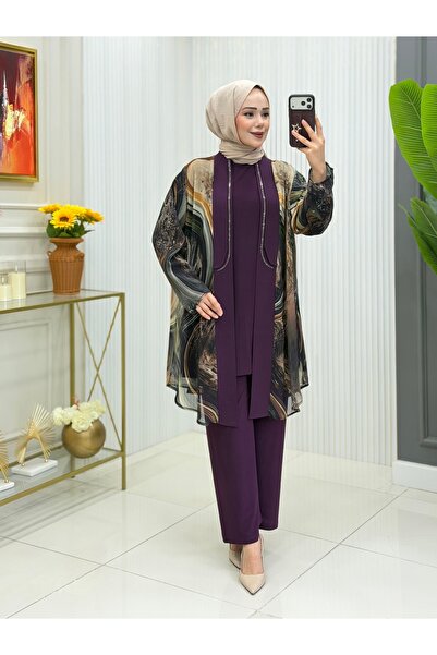 Modam Bella Large Size Oval Stone Detailed Three-Piece Set