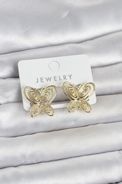 TakÇalıştır Füsun Earring Model Gold Color Butterfly Model Brass Women's Earr...