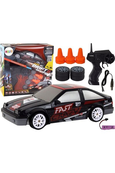 LeanToys Mașină sport telecomandată R/C 1:24 Negru Roți înlocuibile