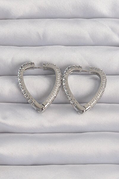 Leyaton Brass Silver Color Zircon Stone Motif Heart Earrings