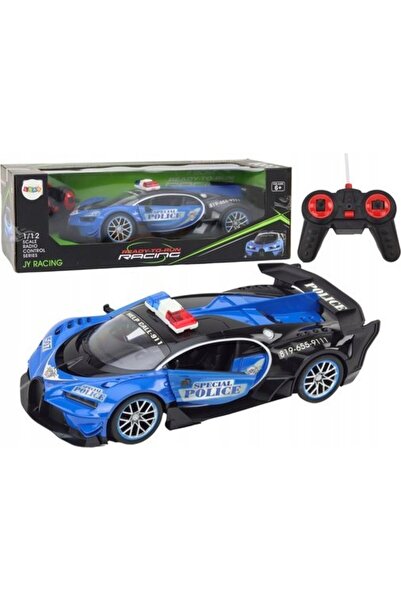 LeanToys Mașină de poliție RC telecomandată la scară 1:12, albastră