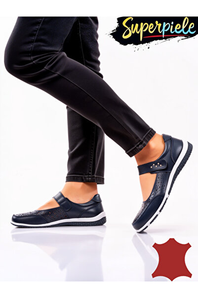 ANGEL BLUE Γυναικείες γνήσιες δερμάτινες μπαλαρίνες με λουράκι και εύκαμπτη σόλα