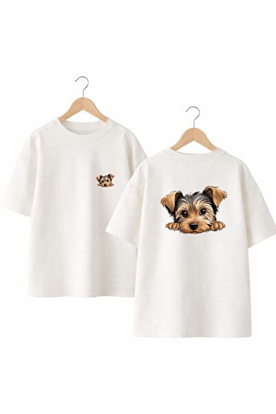 playwear Καφέ μπλουζάκι με στάμπα σκύλου, 100% βαμβακερό, oversized, με χαλαρ...