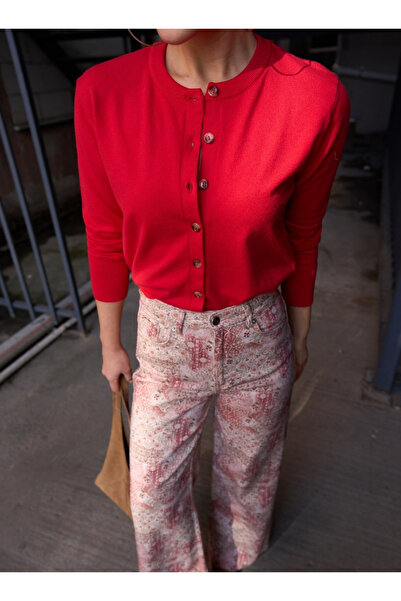 Qualia Butik Women's Round Neck Basic Cardigan