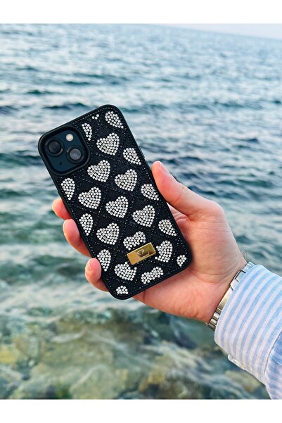 DGN İphone 13 ve İphone 14 Uyumlu Kalpli Kristal Taş Detaylı Taşlı Lens Korum...