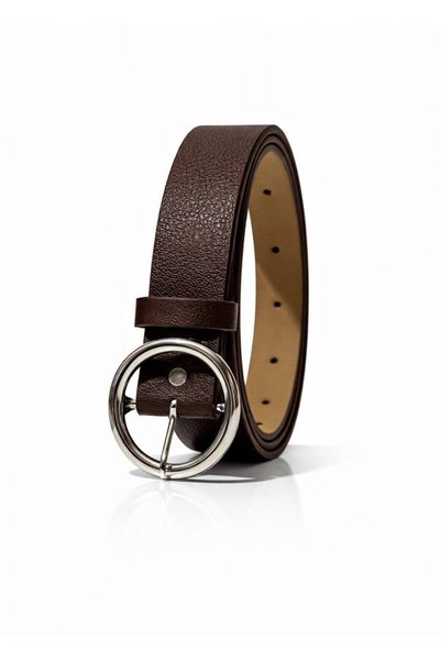 ELVEA Women's Brown Faux Leather Belt with Silver Buckle