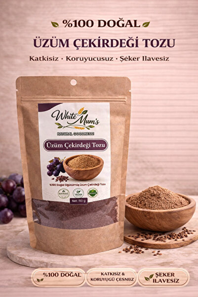 White Mum's Üzüm Çekirdeği Tozu 150g %100 Doğal Katkısız Öğütülmüş Vegan Şeke...