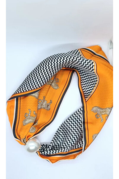 ndjewelry Orange Patterned Pearl Scarf Necklace (44 cm)